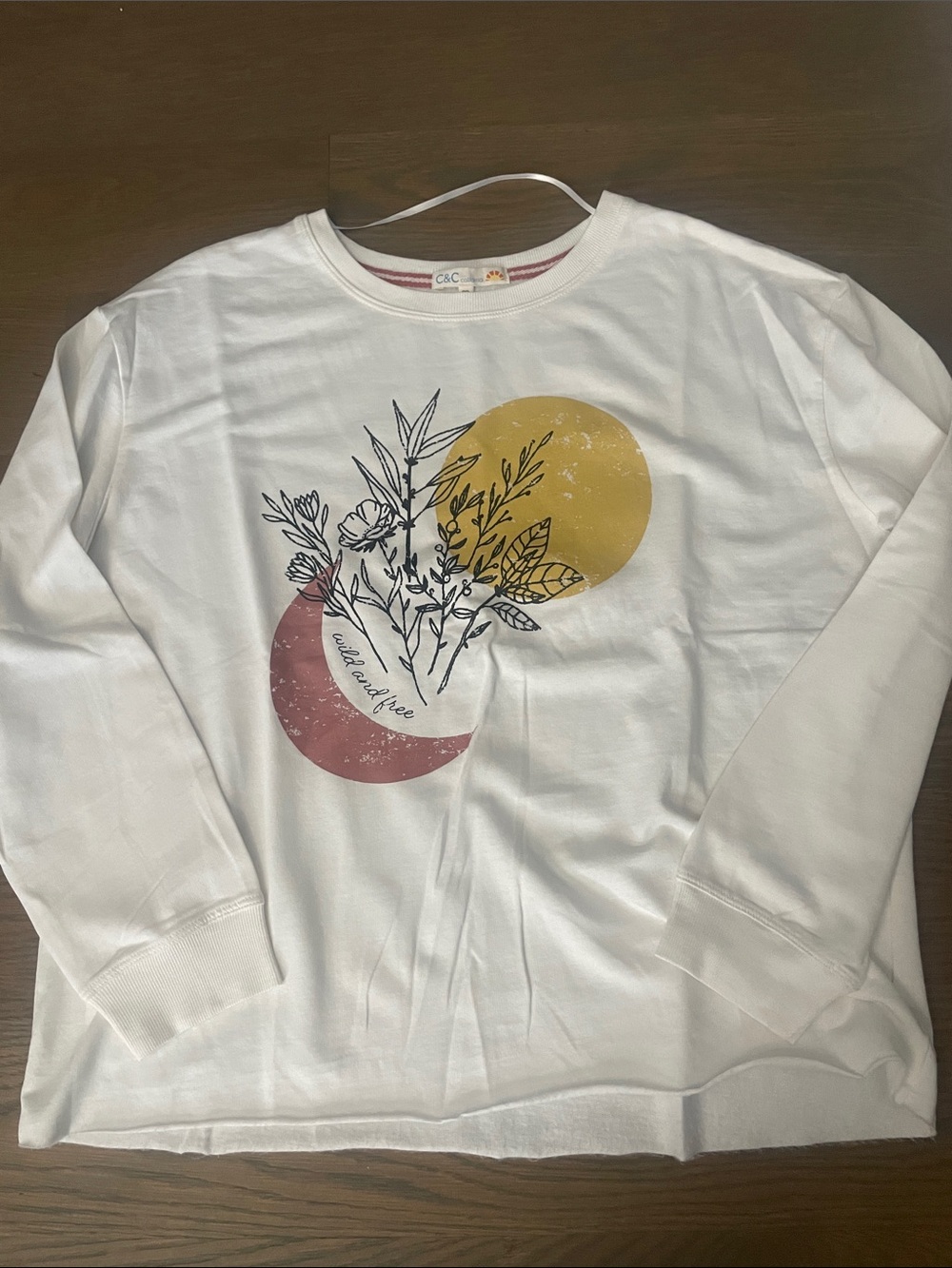 C&C California White Floral Graphic Sweatshirt with Yellow & Dusty Rose Circles